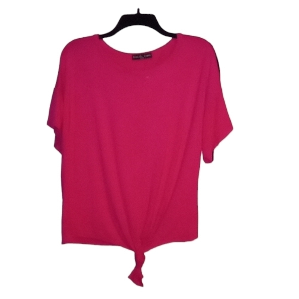 Kim and Cami pink knotted shirt cropped
